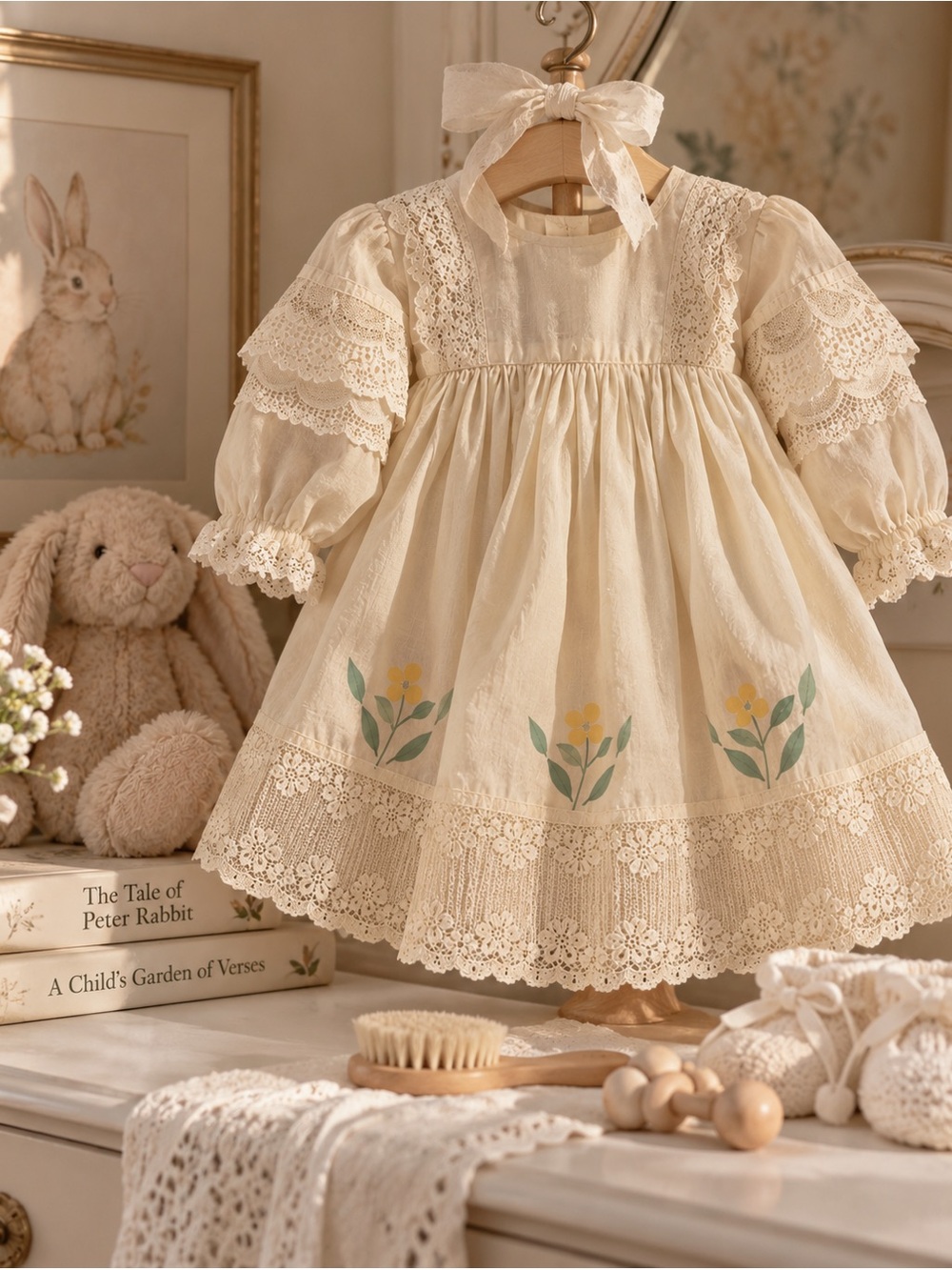 Authentic Vintage c. 1950s Baby Girl Heirloom Lace Floral Dress